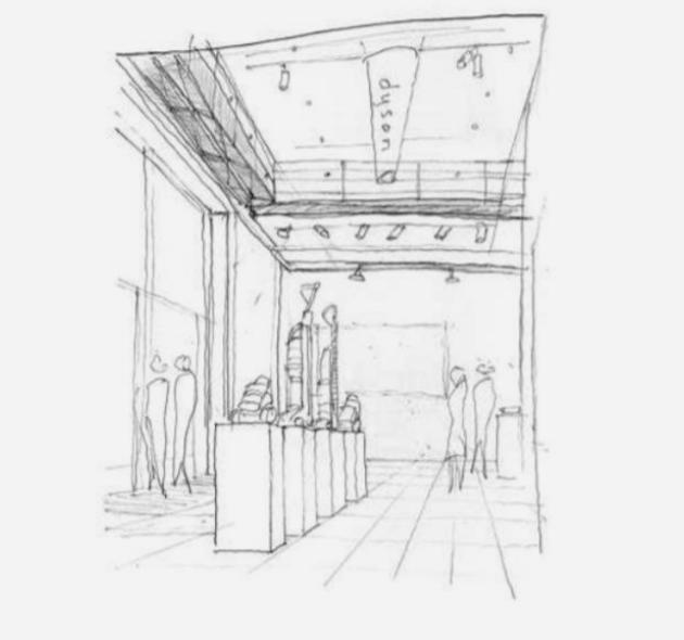 Original sketch of the Dyson Demo store